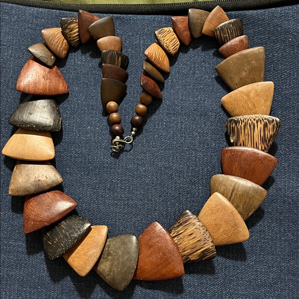 Handcrafted Multi-Tone Brown Wood Bead Necklace